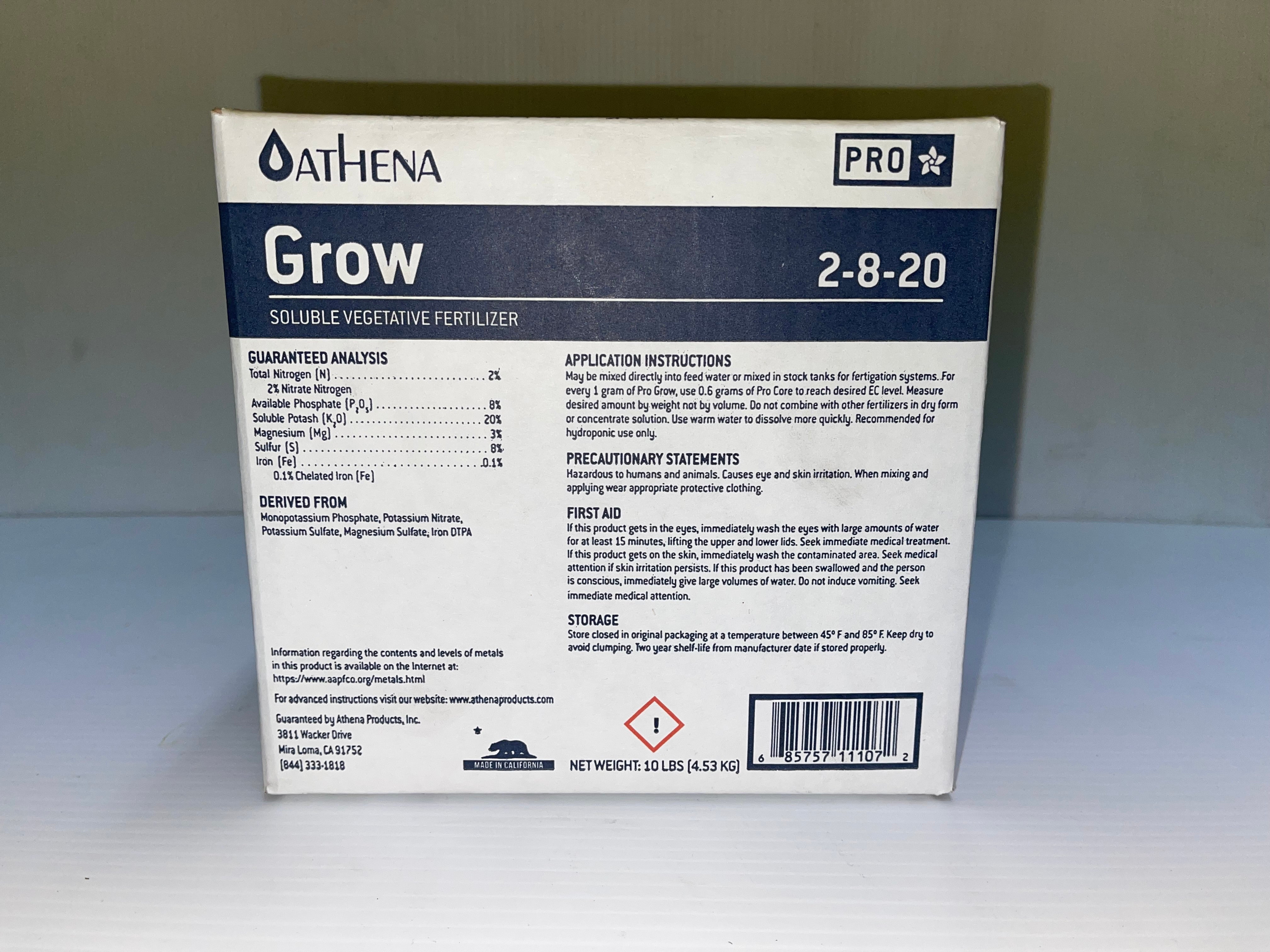 Athenio Pro Athena Pro Grow 10 lb 2-8-20 – Humboldt Hydroponics