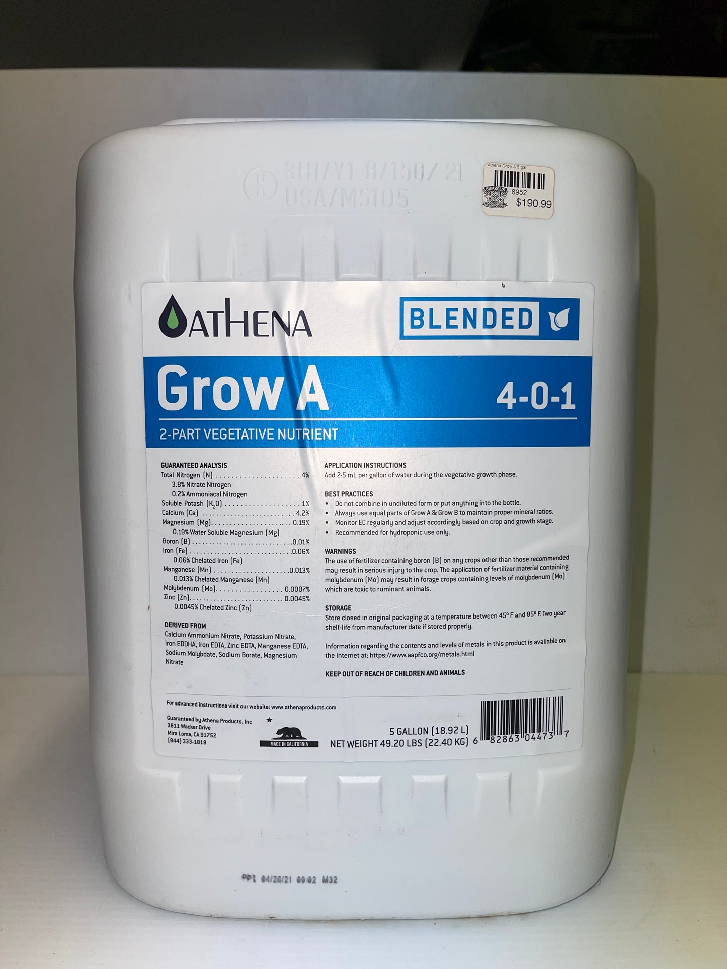Athena Grow A 5 Gallon 4-0-1