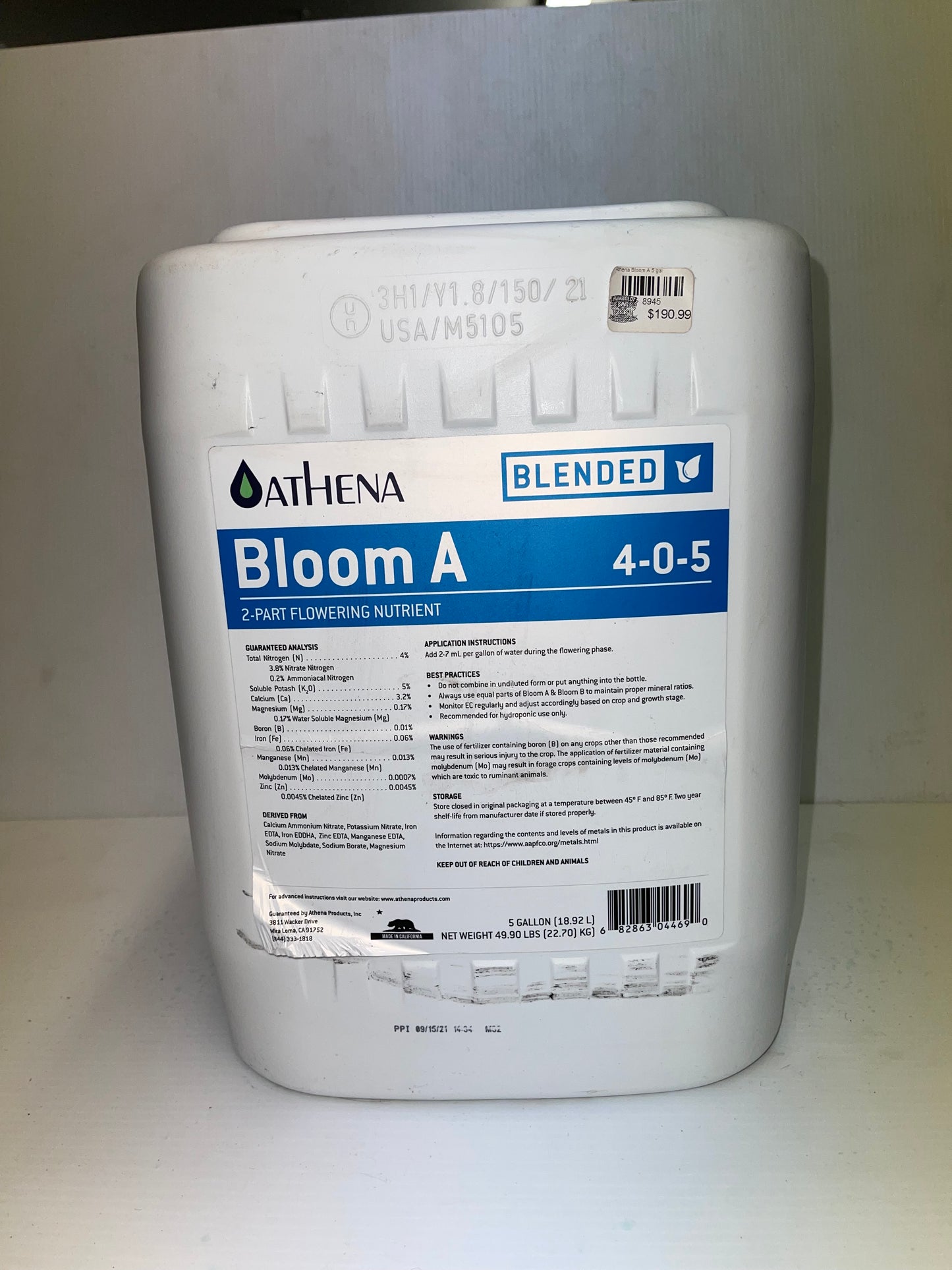 Athena Bloom A 5 Gallon 4-0-5